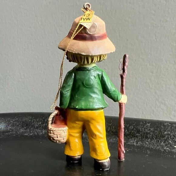 Vintage Boy Walking Stick Basket - Rabbit 3 1/4" Tall Hanging Holiday Ornament - Picture 3 of 8